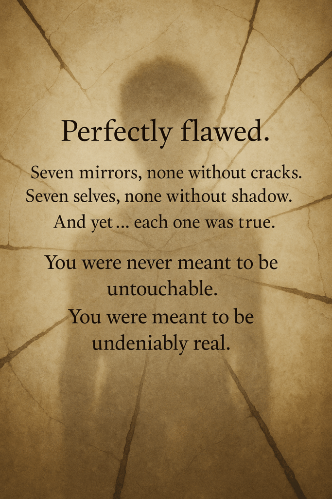 Perfectly Flawed Reflections
A mirror that does not lie — but doesn’t flatter, either.
These are the truths we see not when we look at ourselves,
but when we stop trying to be whole.
Cracks become constellations.
Scars become signatures.
And in the imperfect reflection… the soul finally recognizes itself.